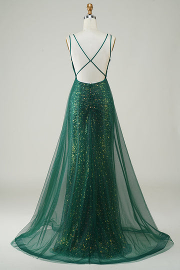Vestido de Fiesta Con Cuentas Verde Oscuro